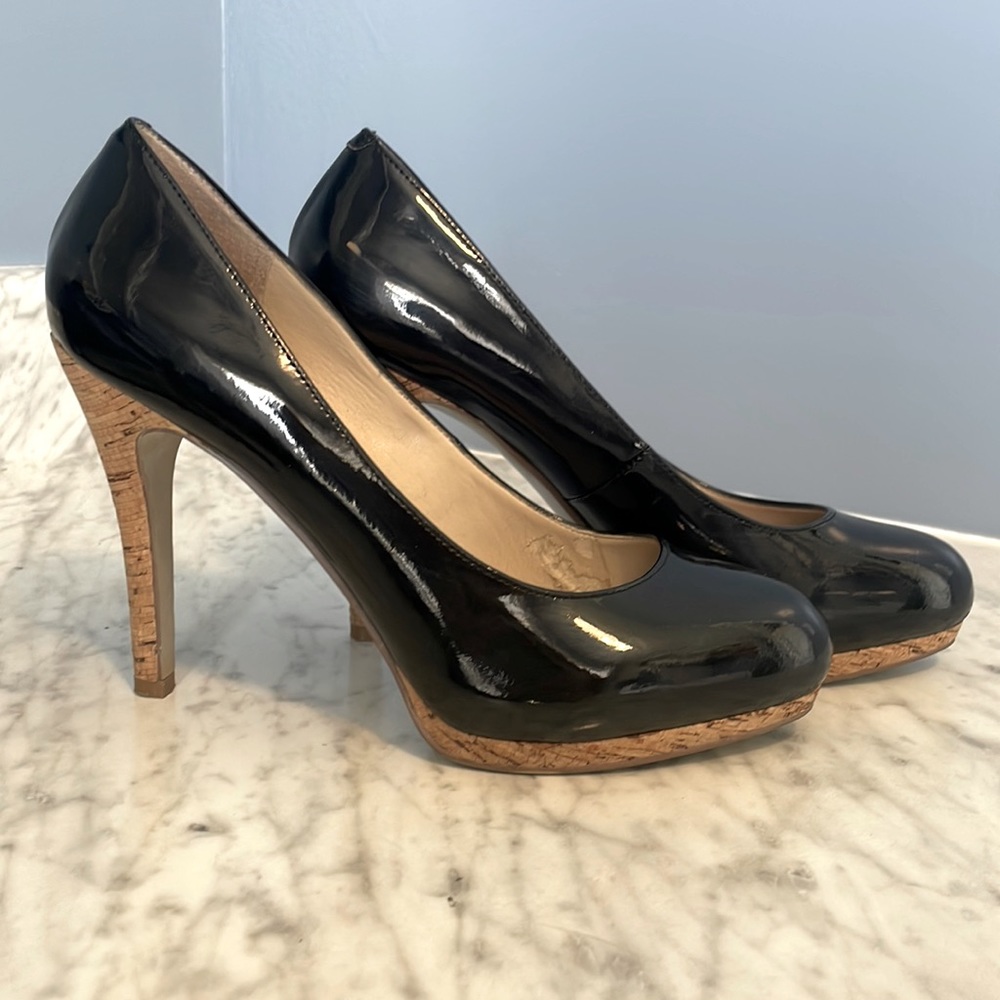Nine West black platform cork heels